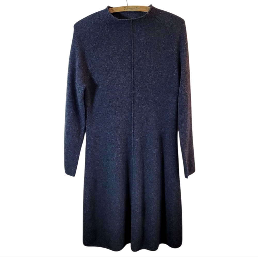 SUNDANCE Pure CASHMERE Mock Neck Heathered Charcoal Sweater Dress Small - Picture 2 of 7